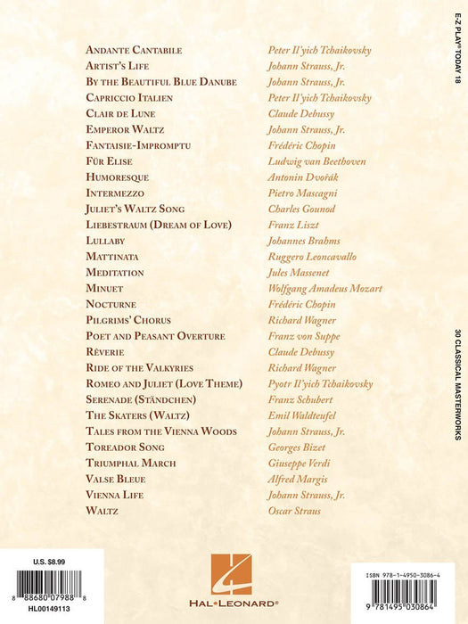30 Classical Masterworks E-Z Play Today Volume 18 古典 | 小雅音樂 Hsiaoya Music
