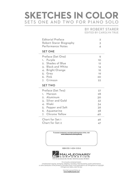 Robert Starer - Sketches in Color Sets One and Two for Piano Solo 鋼琴 獨奏 | 小雅音樂 Hsiaoya Music