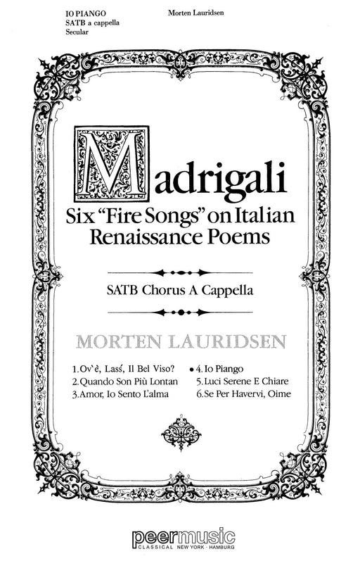 Io Piango from Madrigali: Six Fire Songs on Italian Renaissance Poems | 小雅音樂 Hsiaoya Music