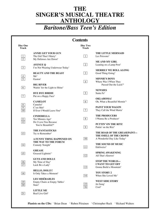 The Singer's Musical Theatre Anthology - Teen's Edition Baritone/Bass Accompaniment CDs Only 伴奏 | 小雅音樂 Hsiaoya Music