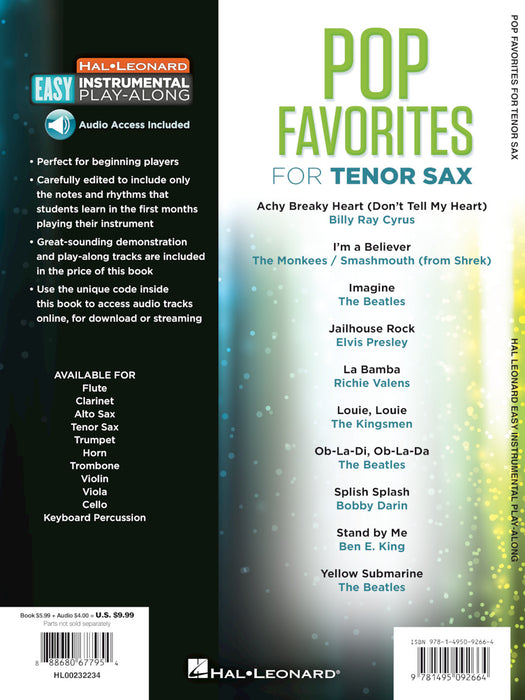 Pop Favorites - 10 Fun Hits Tenor Sax Easy Instrumental Play-Along Book with Online Audio Tracks | 小雅音樂 Hsiaoya Music
