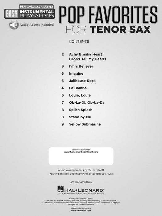 Pop Favorites - 10 Fun Hits Tenor Sax Easy Instrumental Play-Along Book with Online Audio Tracks | 小雅音樂 Hsiaoya Music