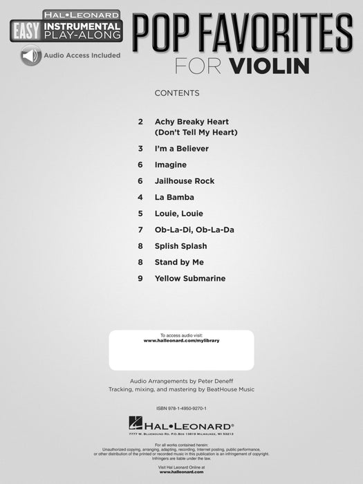 Pop Favorites - 10 Fun Hits Violin Easy Instrumental Play-Along Book with Online Audio Tracks 小提琴 | 小雅音樂 Hsiaoya Music