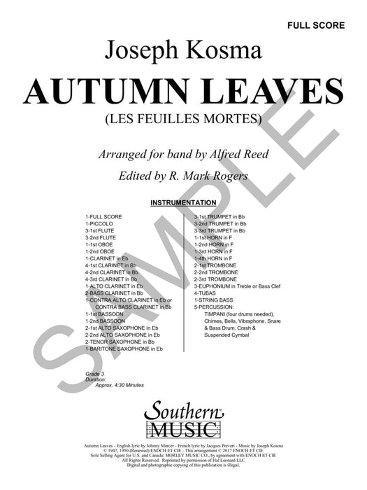 Autumn Leaves (Les Feuilles Mortes) Score and Parts 管樂團 | 小雅音樂 Hsiaoya Music