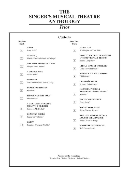 Singer's Musical Theatre Anthology - Trios Accompaniment CDs for Corresponding Songbook 三重奏 伴奏 | 小雅音樂 Hsiaoya Music