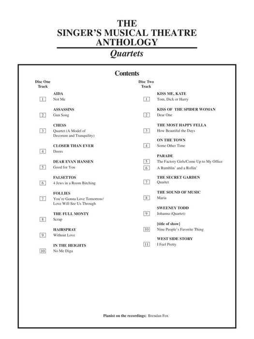 Singer's Musical Theatre Anthology Quartets Accompaniment CDs for Corresponding Songbook 四重奏 伴奏 | 小雅音樂 Hsiaoya Music
