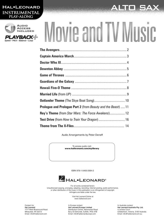 Movie and TV Music for Alto Sax Instrumental Play-Along® Series 中音薩氏管 | 小雅音樂 Hsiaoya Music
