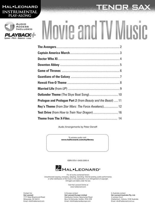 Movie and TV Music for Tenor Sax Instrumental Play-Along® Series | 小雅音樂 Hsiaoya Music
