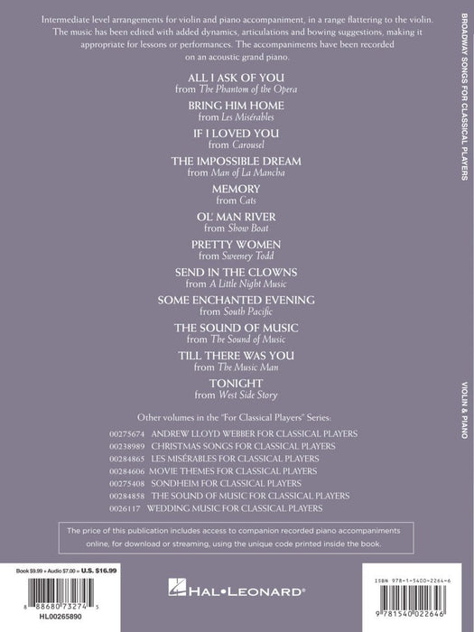 Broadway Songs for Classical Players - Violin and Piano With online audio of piano accompaniments 百老匯 古典 小提琴 鋼琴 伴奏 | 小雅音樂 Hsiaoya Music