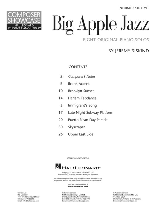 Big Apple Jazz Composer Showcase Hal Leonard Student Piano Library Intermediate Level 作曲家 鋼琴 | 小雅音樂 Hsiaoya Music