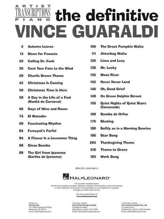 The Definitive Vince Guaraldi Artist Transcriptions for Piano 鋼琴 | 小雅音樂 Hsiaoya Music