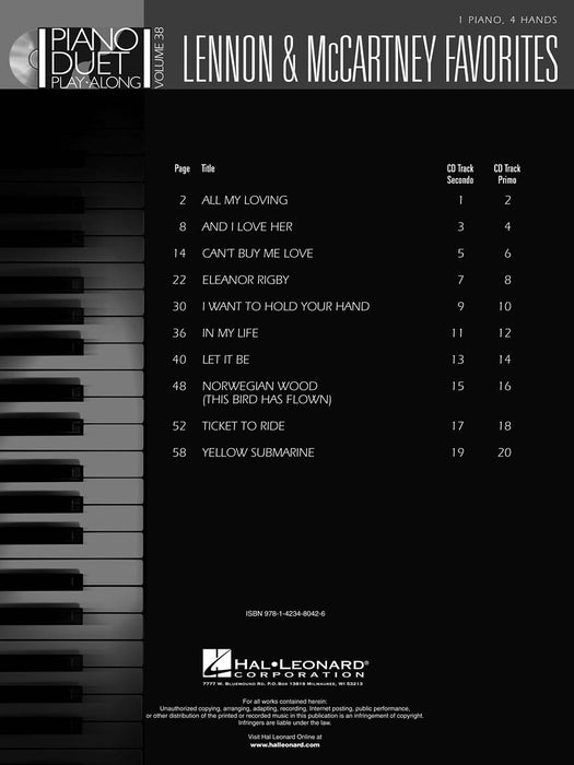 Lennon & McCartney Favorites Piano Duet Play-Along Volume 38 四手聯彈 | 小雅音樂 Hsiaoya Music