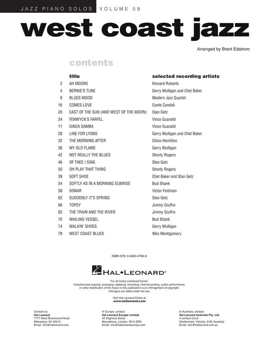 West Coast Jazz Jazz Piano Solos Series Volume 59 鋼琴 爵士音樂鋼琴 | 小雅音樂 Hsiaoya Music