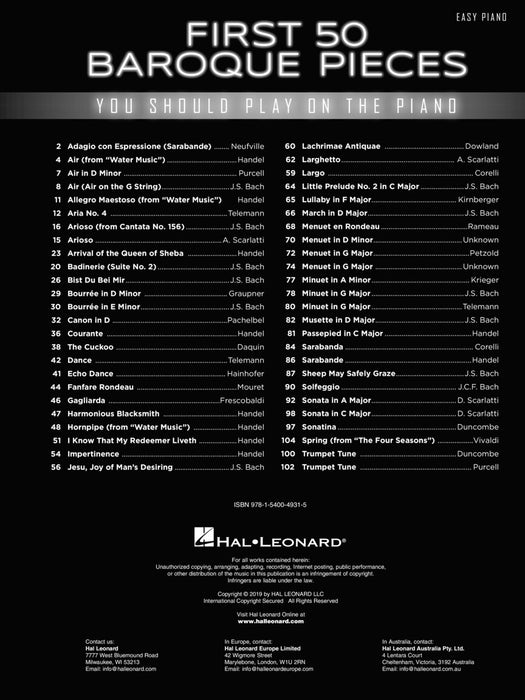 First 50 Baroque Pieces You Should Play on Piano Must-Know Collection of Original and Arranged Treasures from 1600-1750 巴洛克小品 鋼琴 | 小雅音樂 Hsiaoya Music