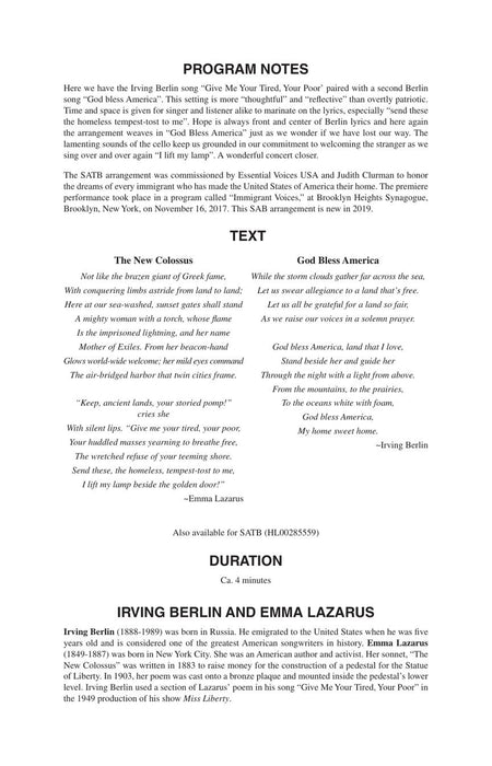 Give Me Your Tired, Your Poor Judith Clurman Choral Series 合唱 | 小雅音樂 Hsiaoya Music