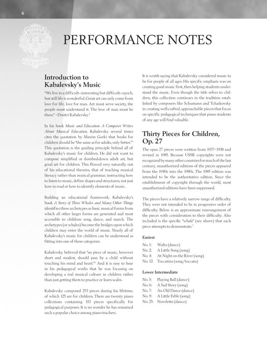 Dmitri Kabalevsky - Thirty Pieces for Children, Op. 27 With recordings of Performances Schirmer Performance Editions 小品 | 小雅音樂 Hsiaoya Music