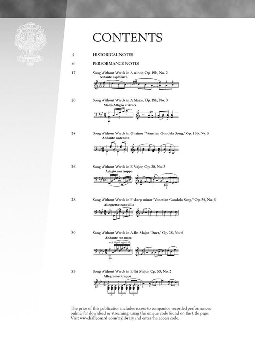 Mendelssohn - Selections from Songs Without Words Book with Online Audio 無言歌 | 小雅音樂 Hsiaoya Music