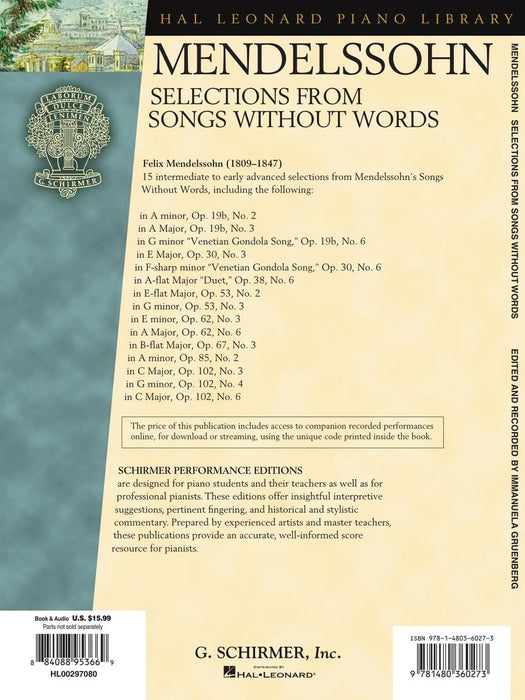 Mendelssohn - Selections from Songs Without Words Book with Online Audio 無言歌 | 小雅音樂 Hsiaoya Music