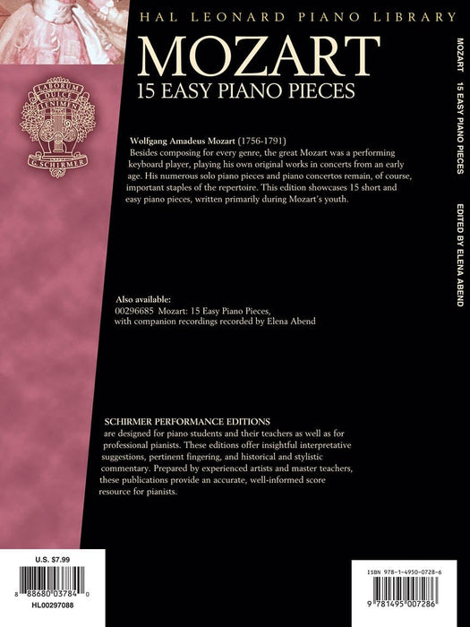 Mozart - 15 Easy Piano Pieces Schirmer Performance Editions Book Only 莫札特 鋼琴 小品 | 小雅音樂 Hsiaoya Music