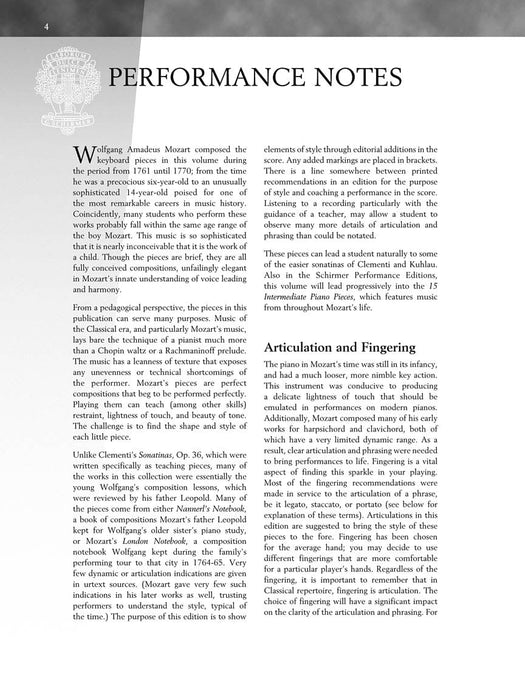 Mozart - 15 Easy Piano Pieces Schirmer Performance Editions Book Only 莫札特 鋼琴 小品 | 小雅音樂 Hsiaoya Music