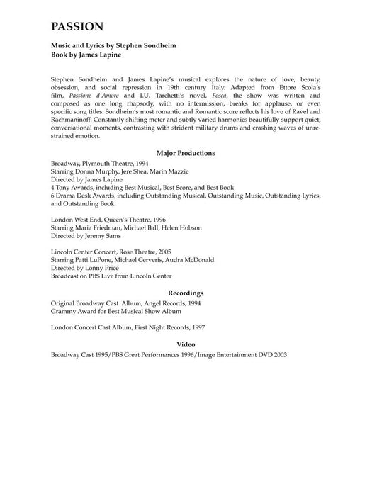 Stephen Sondheim - Passion - Revised Edition Vocal Selections 受難曲 | 小雅音樂 Hsiaoya Music