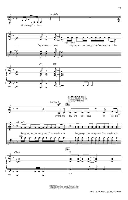 The Lion King (2019) (Choral Highlights) 合唱 | 小雅音樂 Hsiaoya Music