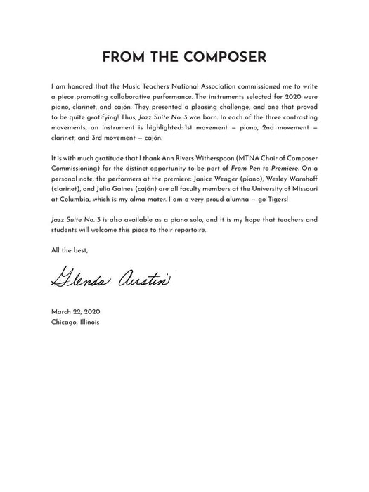 Jazz Suite No. 3 for Clarinet, Cajon, and Piano 爵士音樂組曲 豎笛 鋼琴 | 小雅音樂 Hsiaoya Music