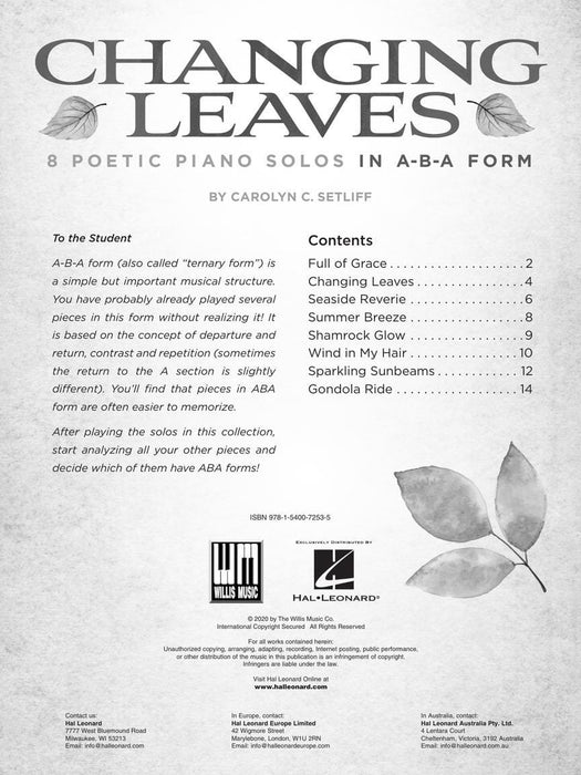 Changing Leaves 8 Poetic Piano Solos in ABA Form 鋼琴 獨奏 | 小雅音樂 Hsiaoya Music