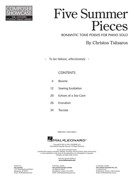 Five Summer Pieces Romantic Tone Poems for Piano Solo Late Intermediate to Advanced Level 小品 鋼琴 獨奏 | 小雅音樂 Hsiaoya Music