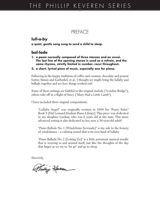 Lullaby Ballades 15 Gentle Arrangements by Phillip Keveren 鋼琴 搖籃曲 改編 敘事曲 | 小雅音樂 Hsiaoya Music
