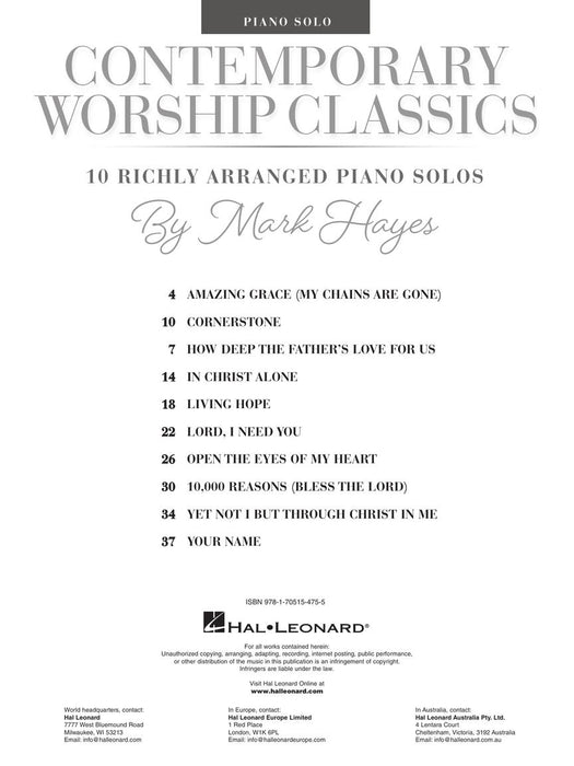 Contemporary Worship Classics 10 Richly-Arranged Piano Solos by Mark Hayes 鋼琴 | 小雅音樂 Hsiaoya Music