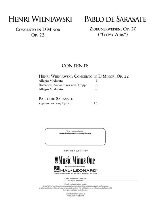 Wieniawski - Violin Concerto No. 2 in D Major, Op. 22 & Sarasate - Zigeunerweisen, Op. 20 Music Minus One Violin 維尼奧夫斯基亨利克 小提琴 協奏曲 小提琴 | 小雅音樂 Hsiaoya Music