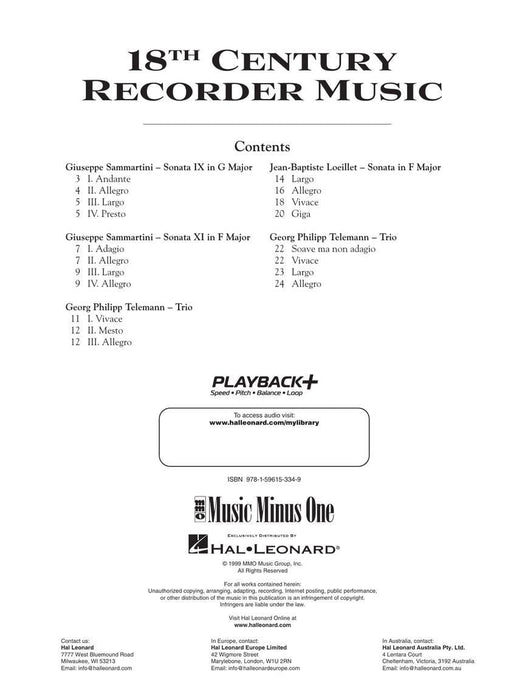 18th Century Recorder Music Music Minus One Recorder | 小雅音樂 Hsiaoya Music
