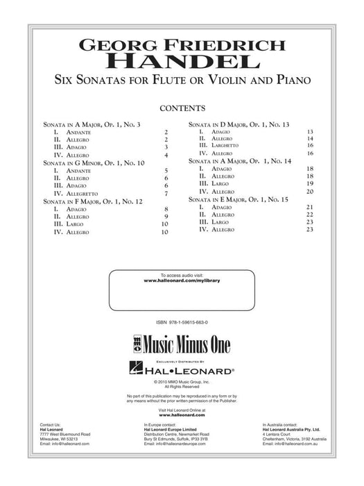 Handel - Six Sonatas for Flute and Piano Music Minus One Flute 奏鳴曲 長笛 鋼琴 長笛 | 小雅音樂 Hsiaoya Music