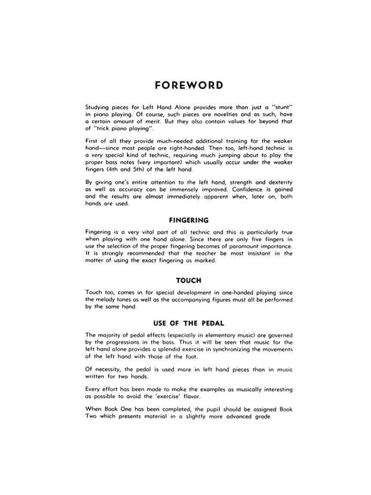 For Left Hand Alone - Book 1 National Federation of Music Clubs 2020-2024 Selection Later Elementary Level | 小雅音樂 Hsiaoya Music