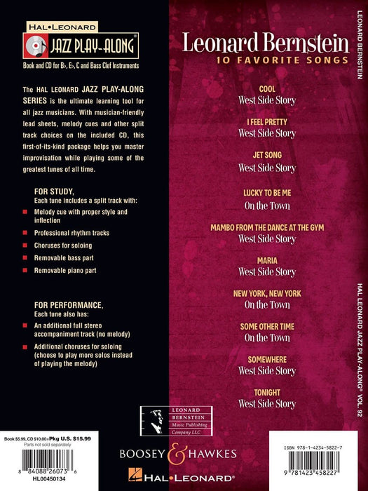 Leonard Bernstein Jazz Play-Along Volume 92 伯恩斯坦雷歐納德 爵士音樂 | 小雅音樂 Hsiaoya Music