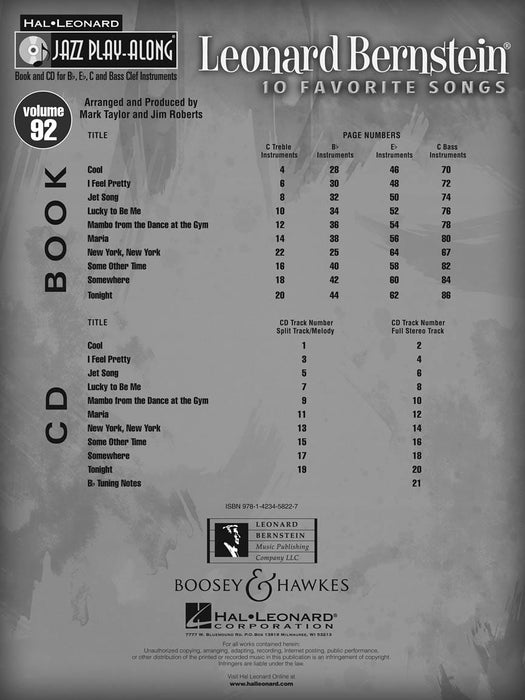 Leonard Bernstein Jazz Play-Along Volume 92 伯恩斯坦雷歐納德 爵士音樂 | 小雅音樂 Hsiaoya Music