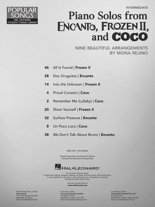 Piano Solos from Encanto, Frozen II, and Coco Nine Beautiful Intermediate Arrangements by Mona Rejino Hal Leonard Student Piano Library 鋼琴 改編 | 小雅音樂 Hsiaoya Music