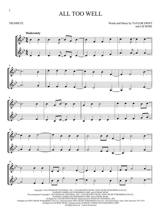 Chart Hits for Two Easy Instrumental Duets for Two - Trumpet Edition 小號 二重奏 | 小雅音樂 Hsiaoya Music