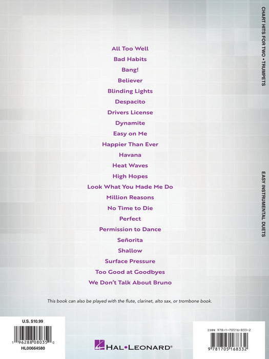 Chart Hits for Two Easy Instrumental Duets for Two - Trumpet Edition 小號 二重奏 | 小雅音樂 Hsiaoya Music