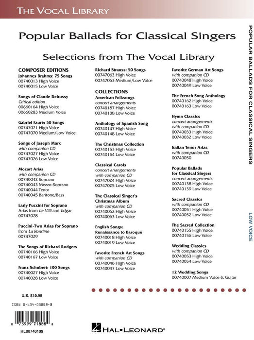 Popular Ballads for Classical Singers The Vocal Library Low Voice 敘事曲 古典 低音 | 小雅音樂 Hsiaoya Music