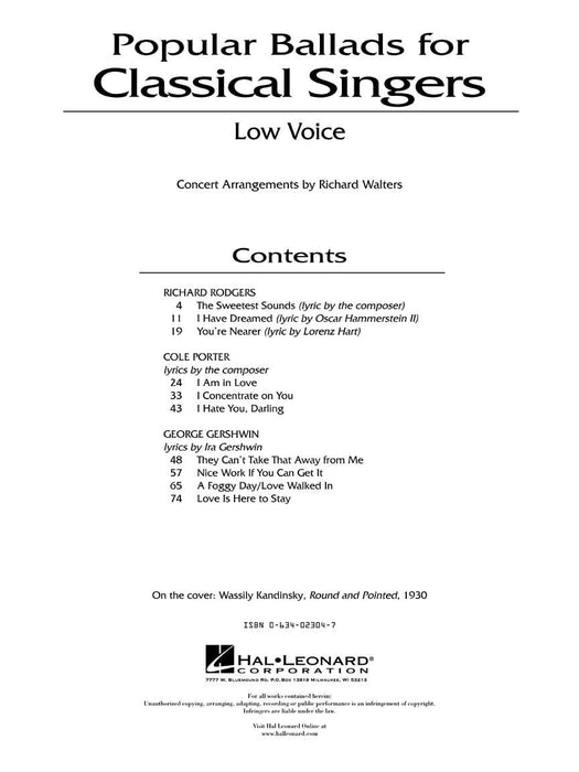 Popular Ballads for Classical Singers The Vocal Library Low Voice 敘事曲 古典 低音 | 小雅音樂 Hsiaoya Music
