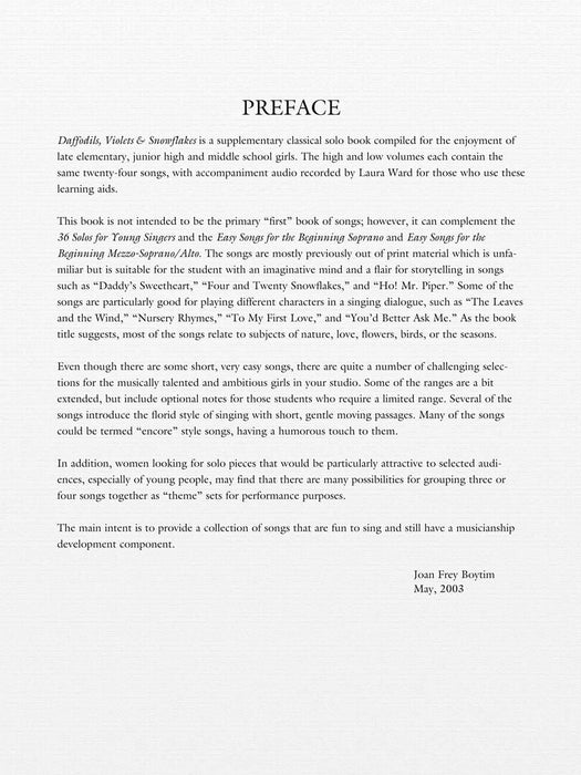 Daffodils, Violets and Snowflakes - Low Voice 24 Classical Songs for Young Women Ages Ten to Mid-Teens 低音古典 | 小雅音樂 Hsiaoya Music