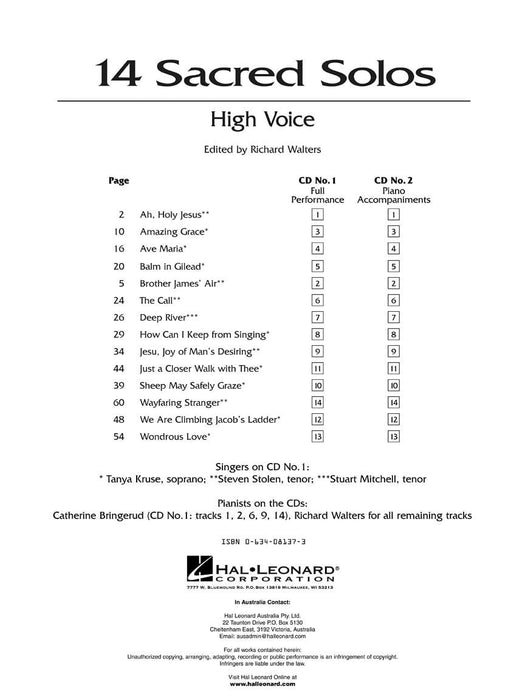 14 Sacred Solos The Vocal Library High Voice 獨奏 高音 | 小雅音樂 Hsiaoya Music