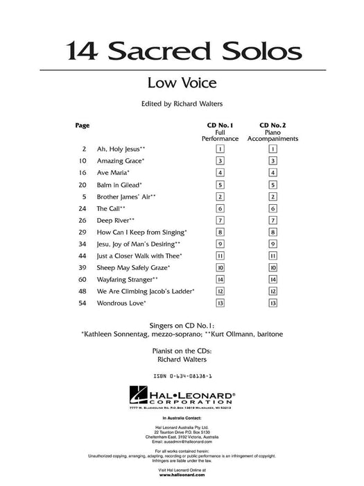 14 Sacred Solos The Vocal Library Low Voice 獨奏 低音 | 小雅音樂 Hsiaoya Music