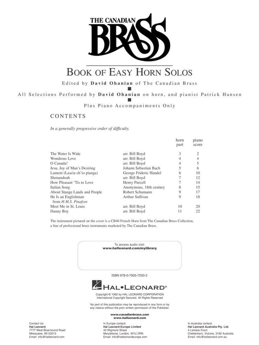 Canadian Brass Book of Easy Horn Solos Book/Online Audio 銅管 法國號獨奏 | 小雅音樂 Hsiaoya Music