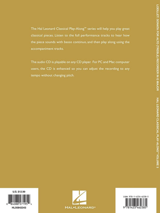 Treble (Alto) Recorder Sonata in G Major, Op. 1, No. 3 Classical Play-Along Volume 3 中音 奏鳴曲 古典 | 小雅音樂 Hsiaoya Music