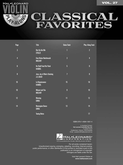 Classical Favorites Violin Play-Along Volume 27 古典 小提琴 | 小雅音樂 Hsiaoya Music