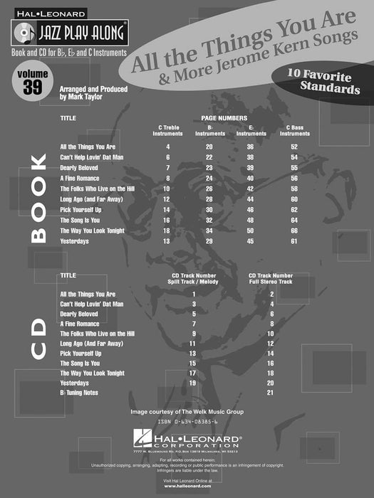 All the Things You Are & More: Jerome Kern Songs Jazz Play-Along Volume 39 爵士音樂 | 小雅音樂 Hsiaoya Music