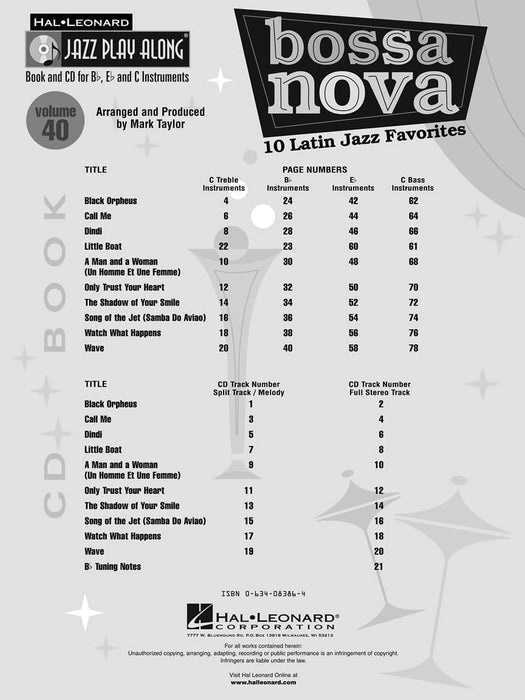 Bossa Nova - 10 Latin Jazz Favorites Jazz Play-Along Volume 40 爵士音樂 爵士音樂 | 小雅音樂 Hsiaoya Music